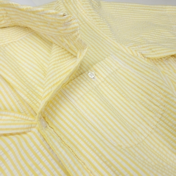 New Lands End Men's Seersucker Yellow White Striped Short Sleeve Shirt Sz M - Picture 2 of 11